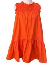 &Merci orange red Swing a line smocked ruffle babydoll mini dress medium