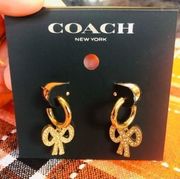 Coach gold stud hoop earrings Diamond bow​​​​