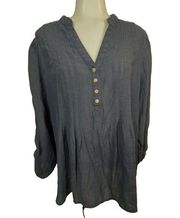 Zac & Rachel Sheer Long Sleeve  V-Neck Blouse Button Down Casual Size Large