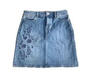 Petite Embroidered Floral Detail A-Line Medium Wash Denim Jean Skirt