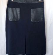 ANN TAYLOR | S8 | NAVY & FAUX LEATHER FRONT POCKETS AND TRIM | FRONT KICK SLIT