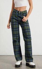 We Wore What Women's Basil Plaid High Rise Straight Leg Dad Jeans Green 28