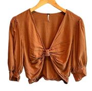 Young, Fabulous & Broke Brown Linen Blend Crop Top - size Medium