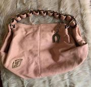 Designer Light Pink Leather Medium Shoulder Hobo Handbag Purse