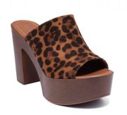 Leopard Print Vegan Leather Peep Toe Block Heel Clog Mule