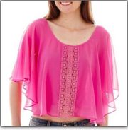 CROCHET trim sheer flutter sleeve crop top Jr size XS