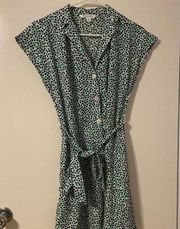 Popsugar Womens Short Sleeve Button Down Floral Belted Mini Dress Size S Green