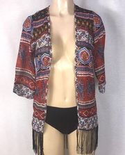 She’s Cool Boho Paisley With Fringe Bottom Short Cover Up New