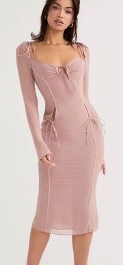 NWT  'Ophelia' Crystal Cutout Midi Dress dusty pink balletcore