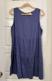 Blue Tiered Linen Sleeveless Sundress