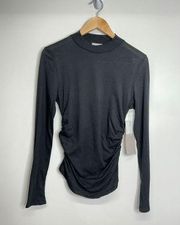 Chelsea28 Shirt Womens Black Ruched Mockneck Long Sleeve Size Medium Cotton NWT