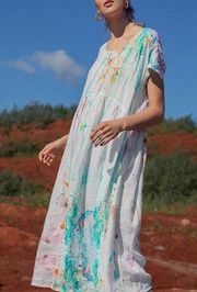 Grizas Flared Colour Splash Linen Midi Dress