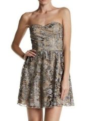 Embroidered Floral and Lace Mini Dress, Silver and Nude, Junior 11