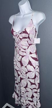 New w Tags O’Neill Ryder Purple Tropical Print Maxi Vacation Dress Womens XS