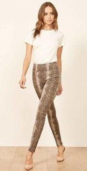 Reformation Niki Jean Womens Size 27 Snakeskin Python Exposed Fly High Waist