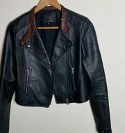 NWOT Paige black leather / silk jacket with brown collared lining (‎ XS )