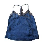 Navy Blue Silk Tank Top Size Small Lace Trim Camisole Top Going Out