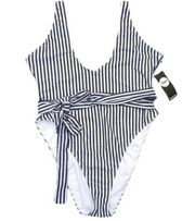 Boohoo Navy Blue & White Swimsuit Nautical Rope Tie Waist  Size 12