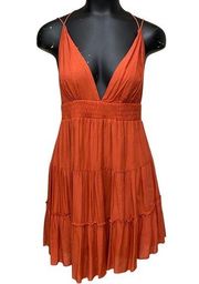 Sea Gypsies Rust Orange Boho Halter Ruffle Dress Size Small