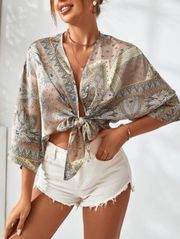 SheIn Tie Front Kimono Top