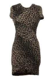 NEW Torn by Ronny Kobo Kaitlyn Pleated Cheetah Mini Dress L 6/8 $215