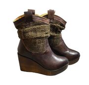 BED STU Boots BRUGES Women's Brown Bootie Slouch Wooden Wedge Cobbler Sz 7.5