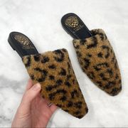 NEW  Ombre Leopard Shearling Faux Fur Pointed Mule Slide Flats Boho