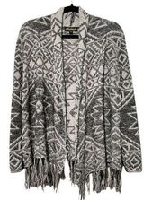 ABSOLUTELY FAMOUS AZTEC OPEN CARDIGAN FRINGE DETAIL SWEATER M