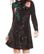 - Tallulah Black Sequin Floral Embroidered Long Sleeve Mini Dress