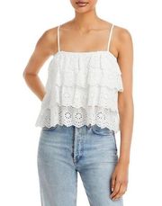 AQUA Eyelet Tiered Tank Top Womens White Spaghetti Straps Layered Size Medium