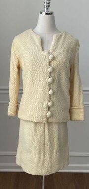 Vintage 60s  Jackie O Kennedy Skirt Suit Jacket Cream XS S