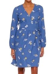 Blue Floral Cotton Waist Defined Wrap Front Dress Size XL NWT!