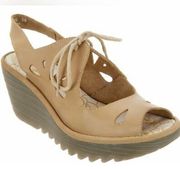 Fly London Leather Lace Up Yend Wedges, Sz EU38