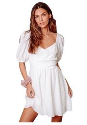 Lulus  Little Bit In Love White Surplice Puff Sleeve Mini Dress