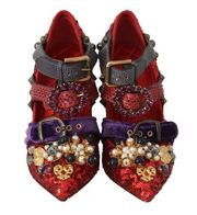 Dolce & Gabbana Red Sequined Crystal Studs Heels Shoes EU 36 US 5.5