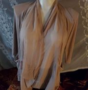 Logo, lori goldstein, beige open front jacket/cover-up sheer on lapel