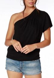 Los Angeles Women’s Black One Shoulder Pleated T-shirt Size L ~Spring Break