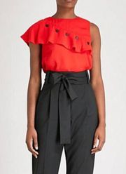 Maje Lorena Woven Top Ruffled Front in Rouge Red Size S/1