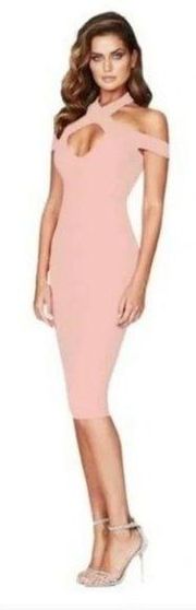 Revolve Nookie Hollywood Strappy Halter Midi Dress in Blush Pink Size M NEW