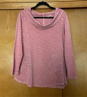 Soft Surroundings  Pink Space Dye Open Neck Long Sleeve Tee