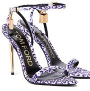 New Tom Ford Leopard Print Satin Padlock Pointy Naked Sandal in African
