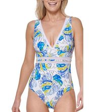 Tommy Hilfiger Women's Inset Plunge One Piece Swimsuit White Size 6 NWT