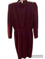ST. John Marie Gray Burgundy Santana Knit Midi Dress Shoulder Buttons Size 6