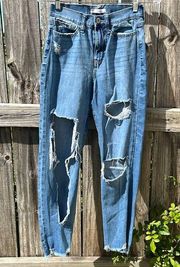 High rise super distressed Mom Jeans juniors size 1 pockets belt loops