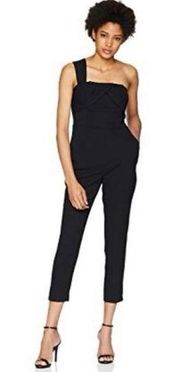 Adelyn Rae Black One Shoulder Jumpsuit Cocktail Pockets Size XS