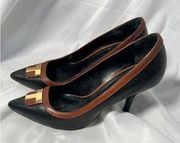 Tory Burch Erica leather Black and Brown Pointed Toe Pumps Size 7M