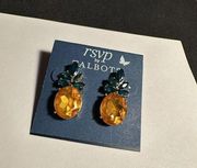 NWT Talbots Earrings Pierced Rhinestone Pineapple Shape Gold Tone $34.50 MSRP