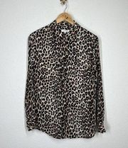 Equipment Slim Signature Silk Shirt Medium M Natural Leopard