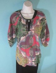 Yumi Kim Womens Size S Silk Short Kimono Sleeve Blouse Keyhole Tie Neckline