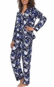 Flora Nikrooz Womens 2 Piece Pajama Set Plus Sz 3X Blue Floral Notch Collar Soft